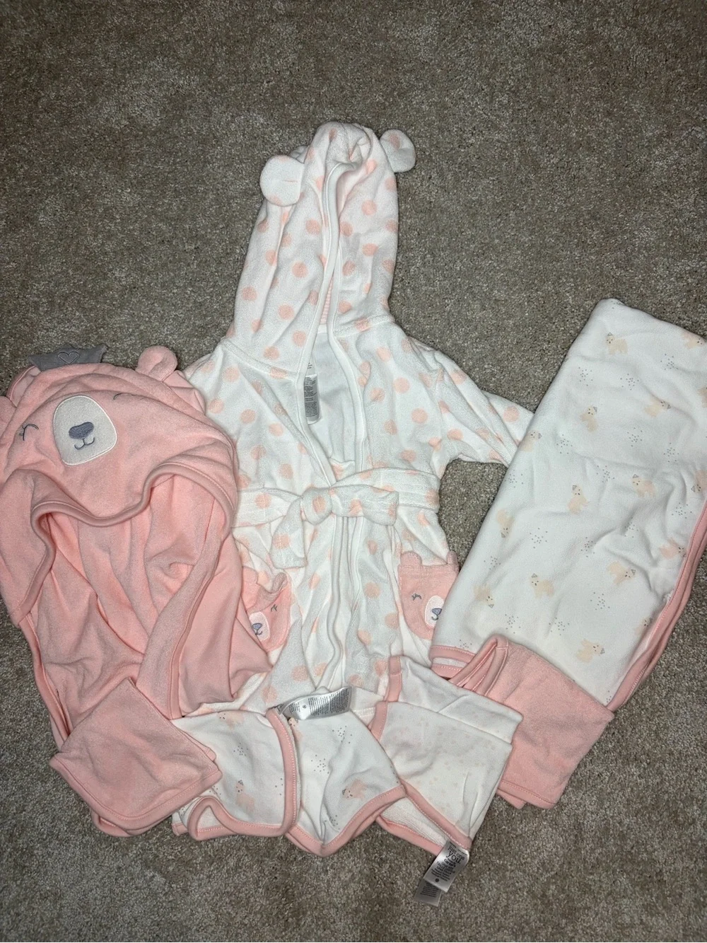 Baby Bear Hooded Robe & Towel Set - Pink and Cream Polka Dot